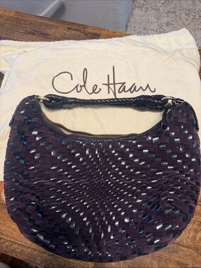 Cole Haan Genevieve Woven Leather & Suede Shoulder Hobo in Deep Plum